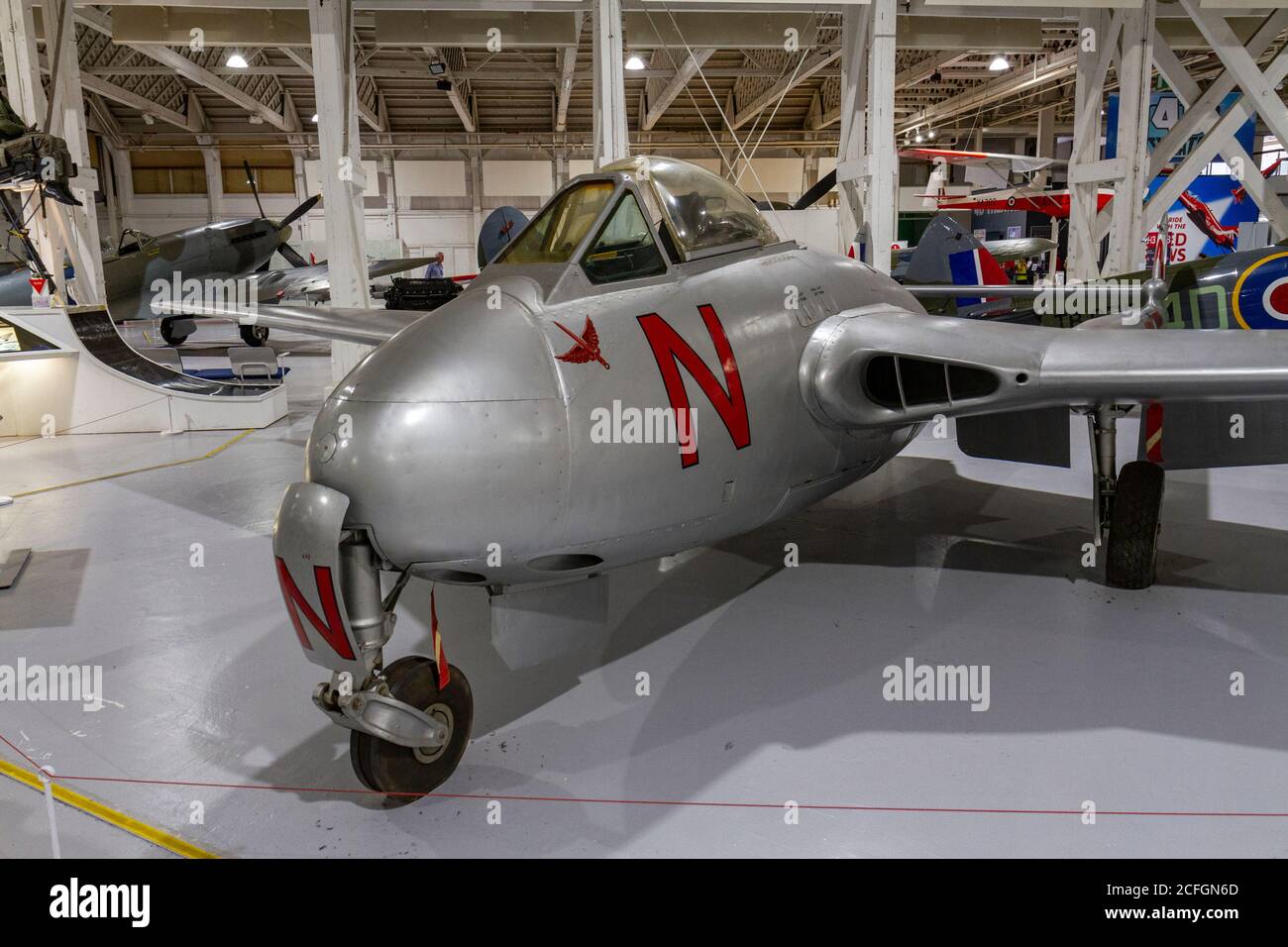 A de Havilland Vampire F3 fighter (1946-52) on display in the RAF Museum, London, UK. Stock Photo