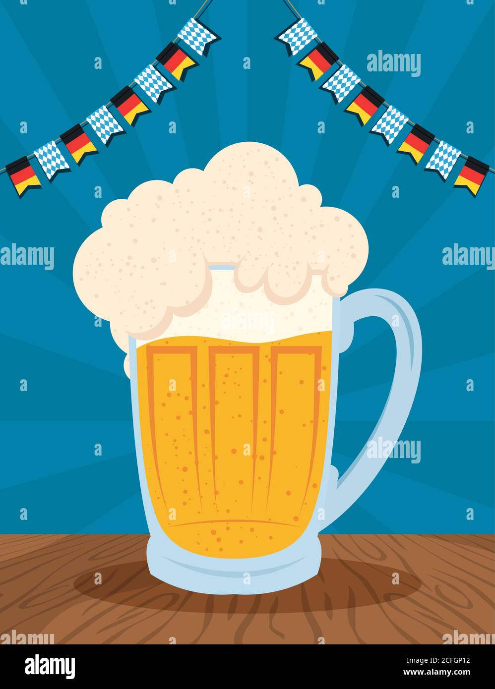 oktoberfest party celebration poster with beer jar and garlands vector ...
