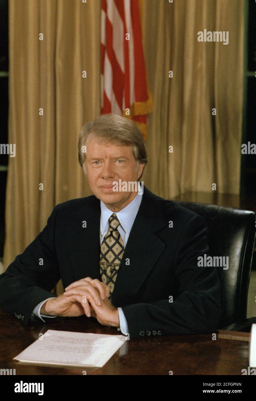 Jimmy Carter delivers Oval Office speech on energy ca.  8 November 1977 Stock Photo
