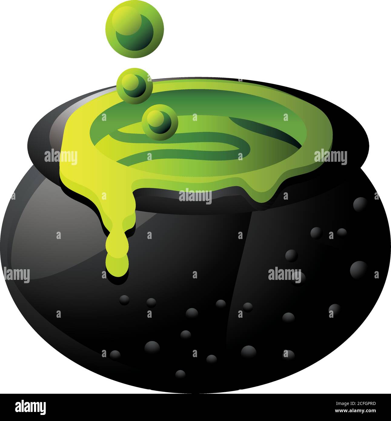witch cauldron with bubbling green liquid on white background vector ...