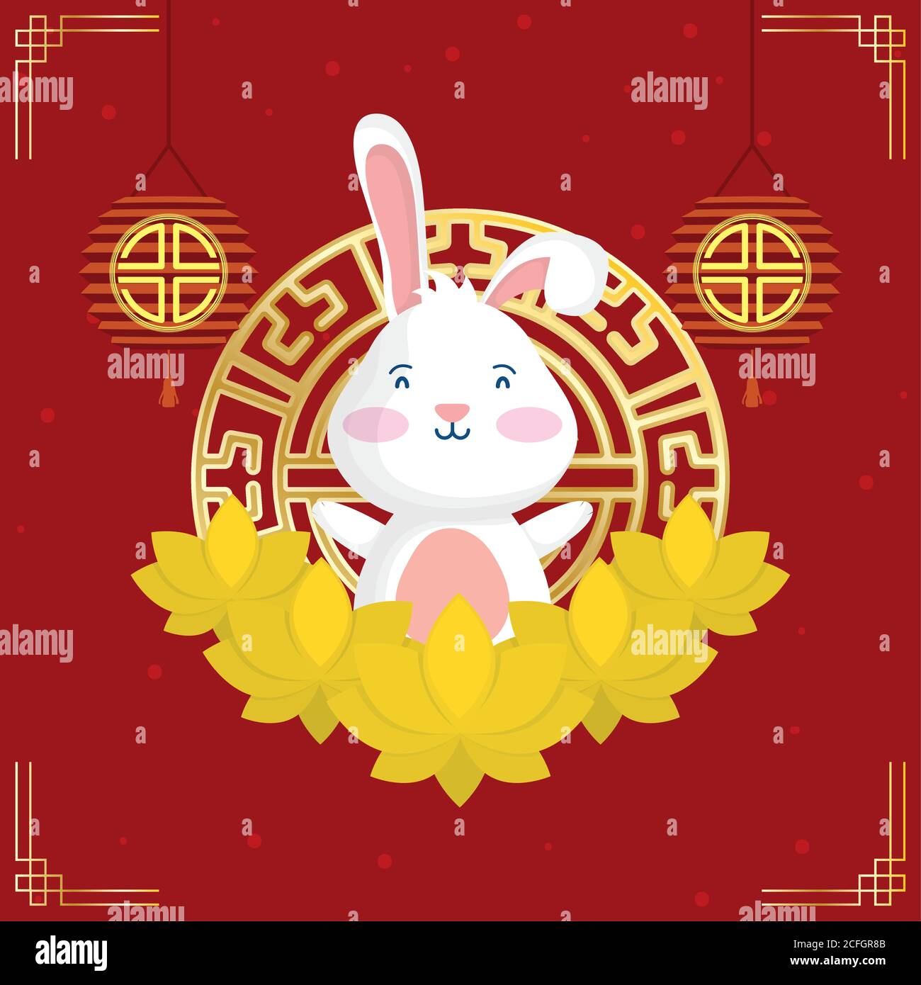 Mid Autumn Festival Poster With Rabbit And Chinese Symbol Vector Illustration Design Stock Vector Image Art Alamy