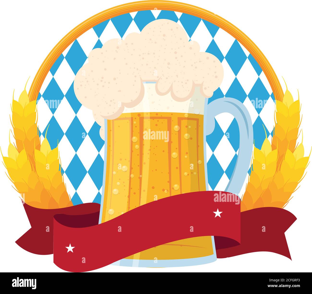 oktoberfest flag and fresh beer in jar with barley spikes vector ...