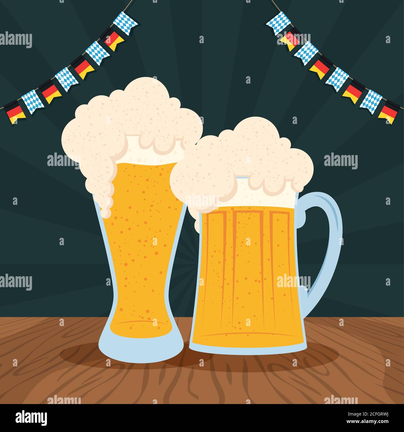 oktoberfest party celebration poster with beers and garlands vector ...
