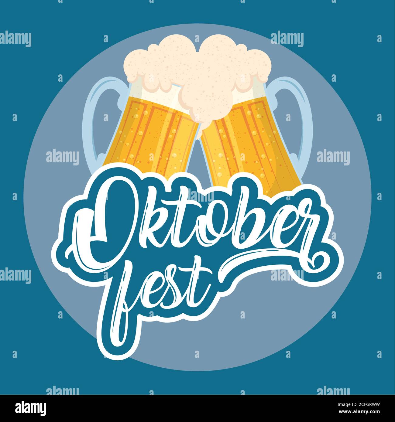 oktoberfest party lettering in poster with beers toast vector ...