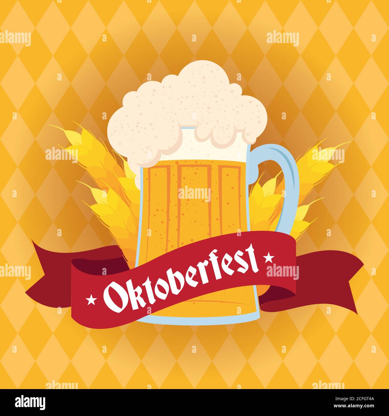 oktoberfest party lettering in ribbon with beer jar and barley spikes ...