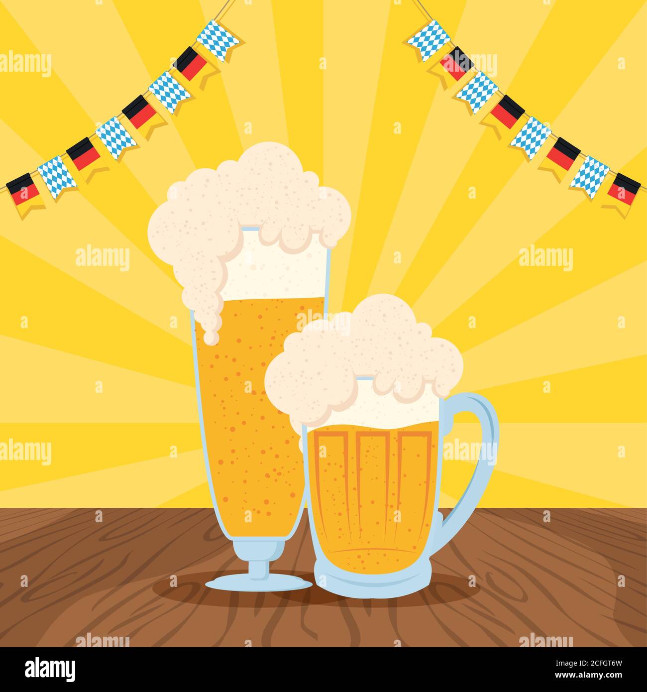 oktoberfest party celebration poster with beers and garlands vector ...
