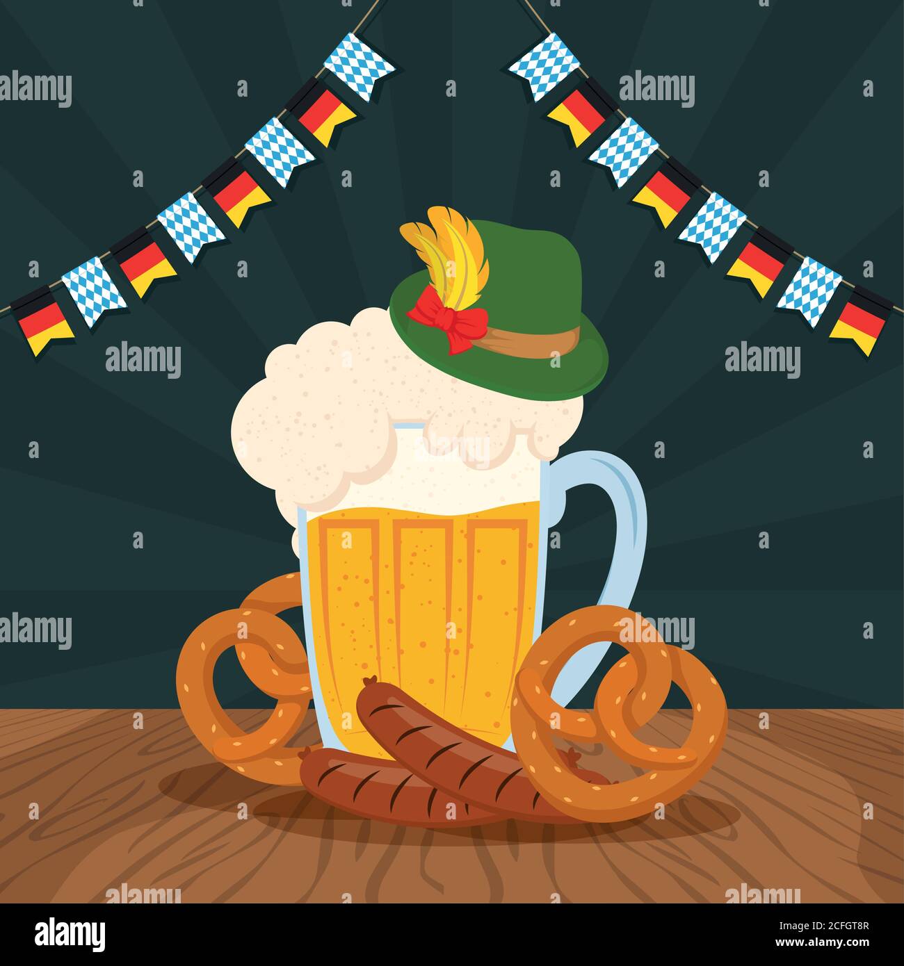 oktoberfest party celebration poster with beer jar and food vector ...