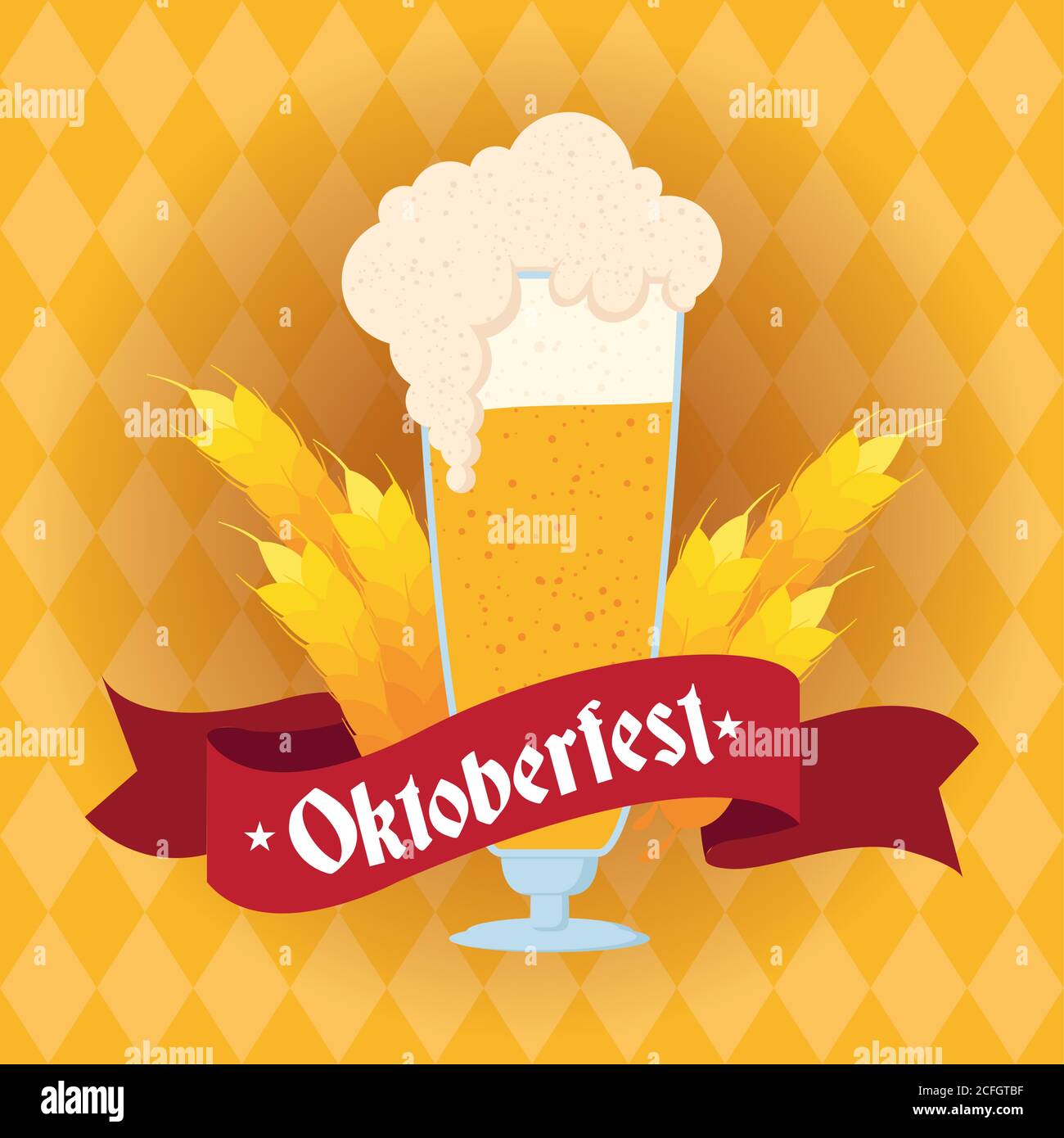 oktoberfest party lettering in ribbon with vector illustration design ...