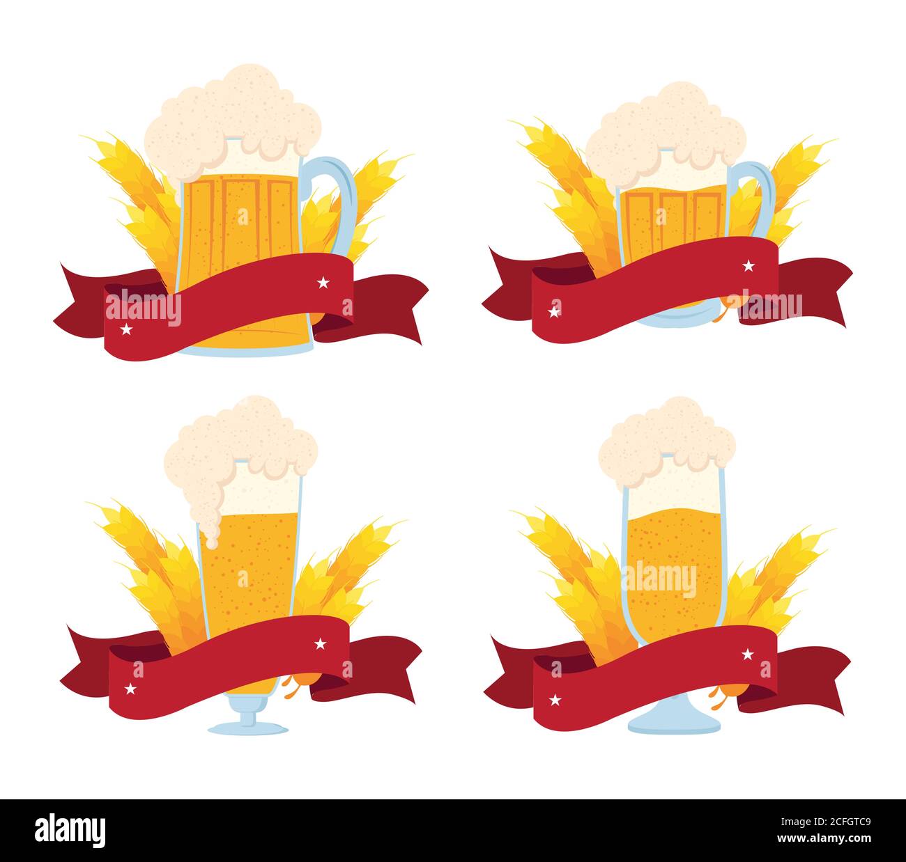 oktoberfest party with beers and spikes ribbons frame vector ...