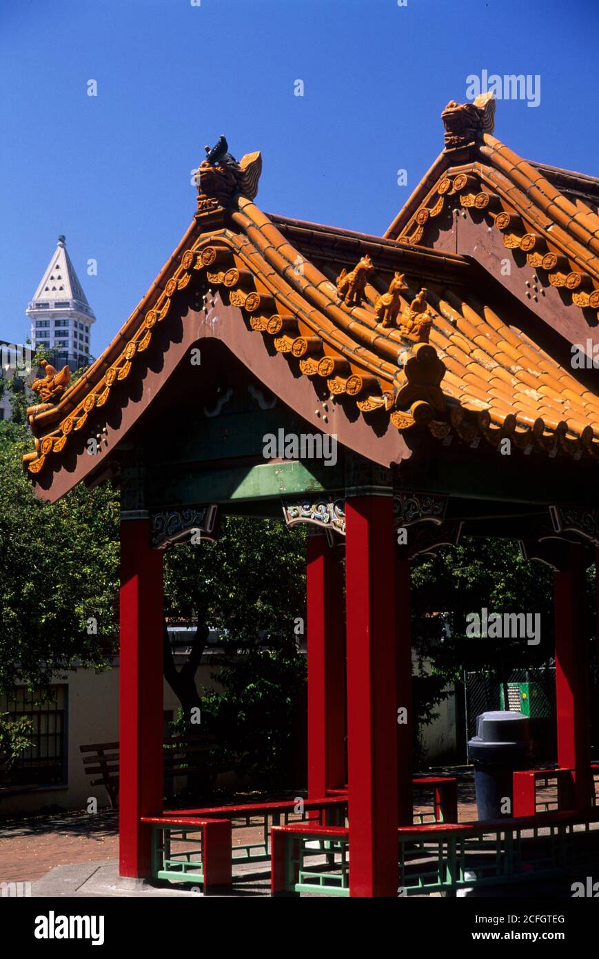 Pagoda, Hing Hay Park, Seattle, Washington Stock Photo