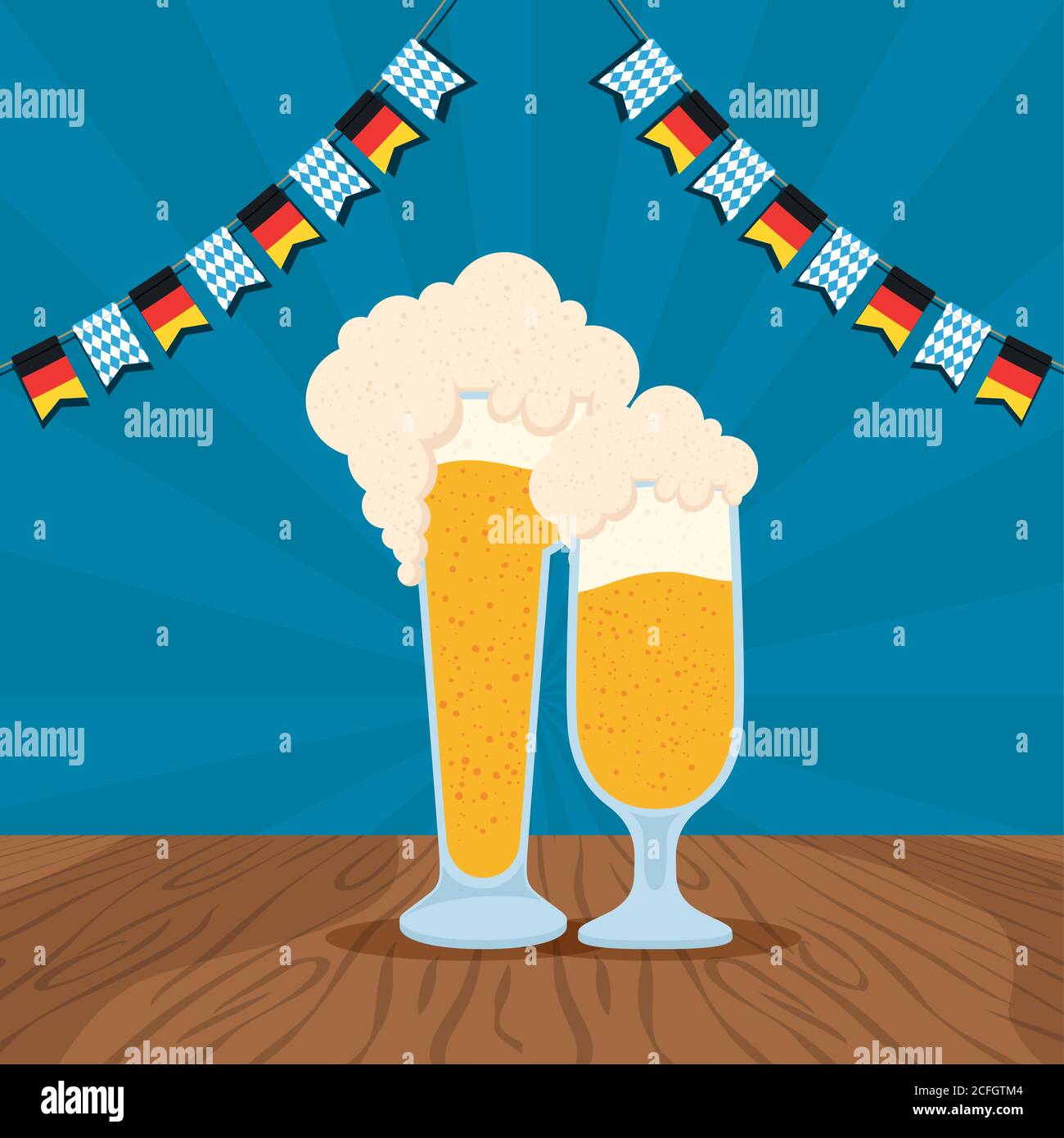 oktoberfest party celebration poster with beer jar and garlands vector ...