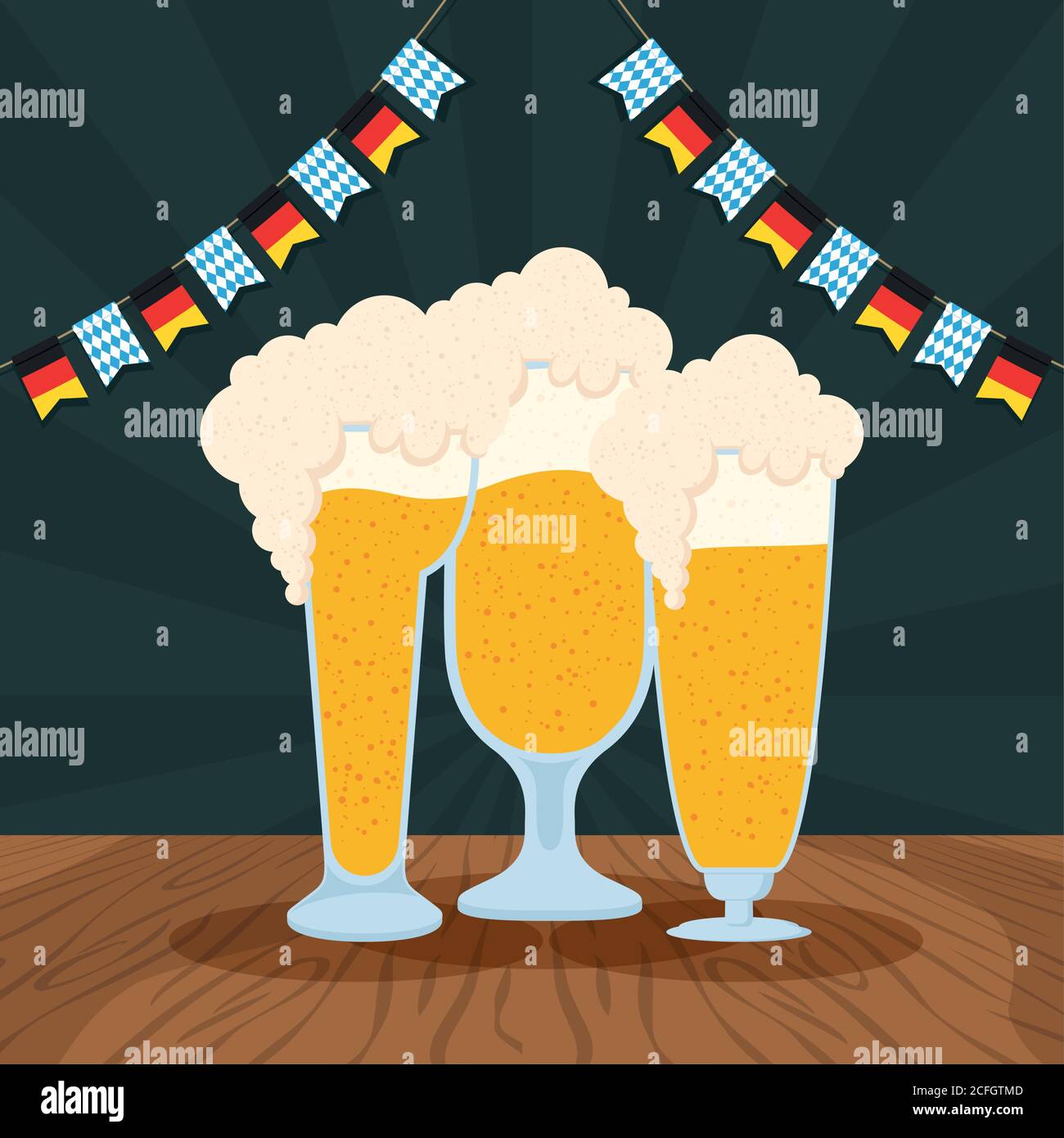 oktoberfest party celebration poster with beers and garlands vector ...