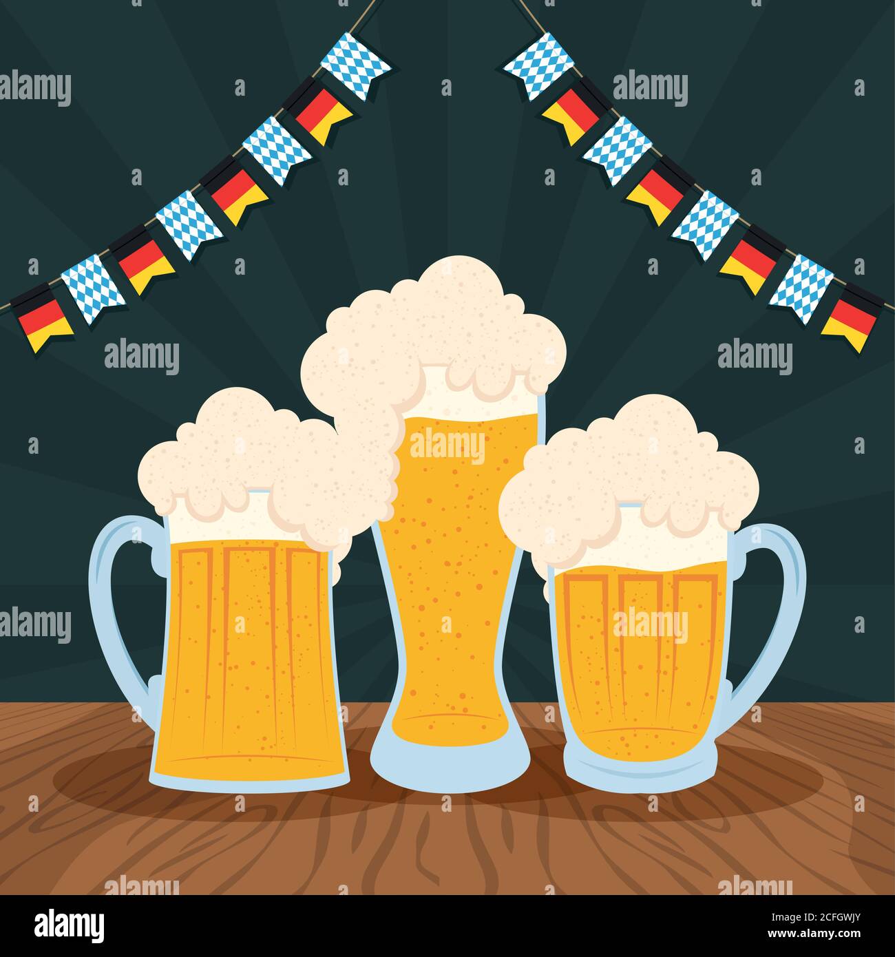 oktoberfest party celebration poster with beers and garlands vector ...