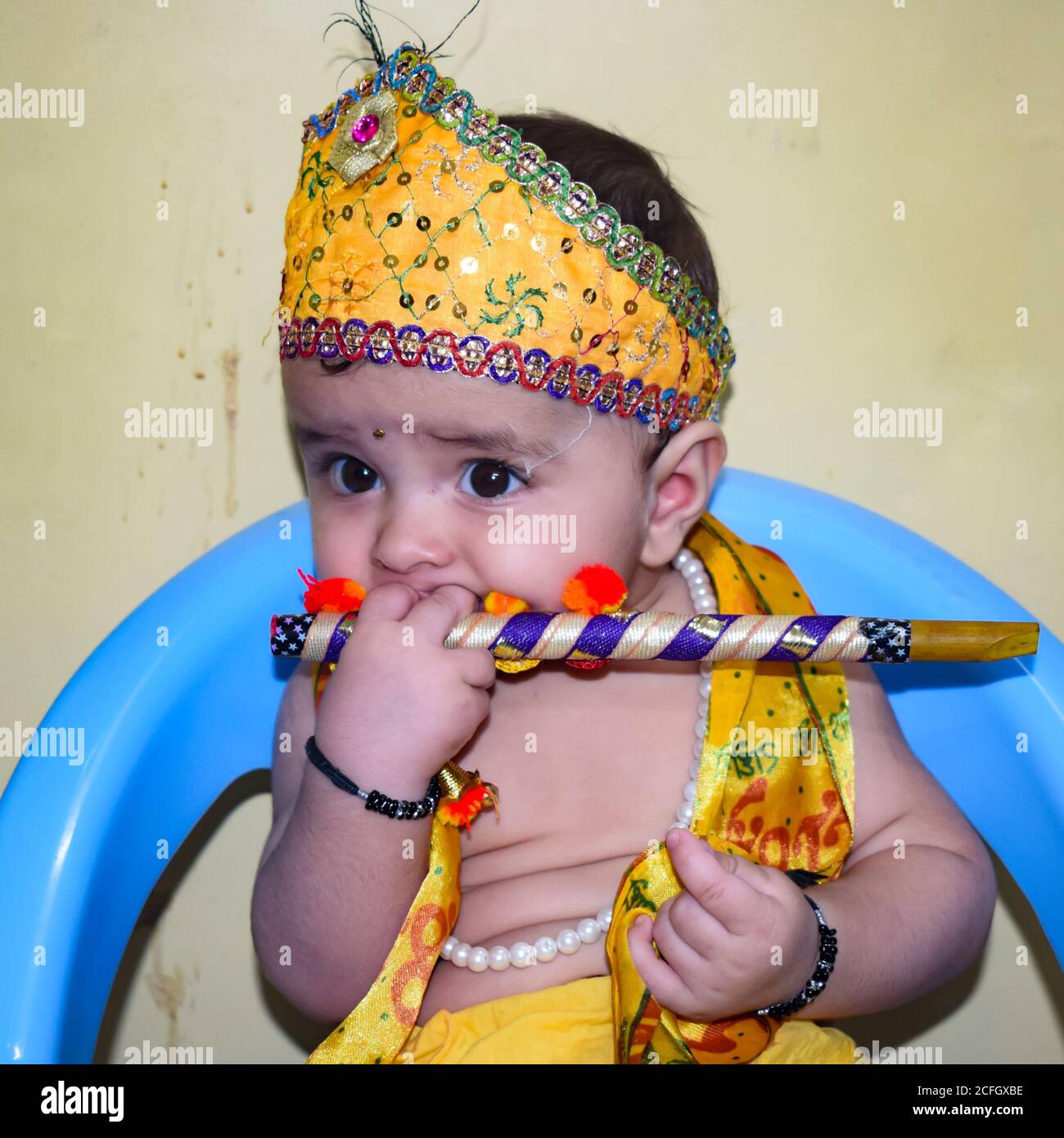 Cute Indian Kid dressed up as little Lord Krishna on the occasion ...