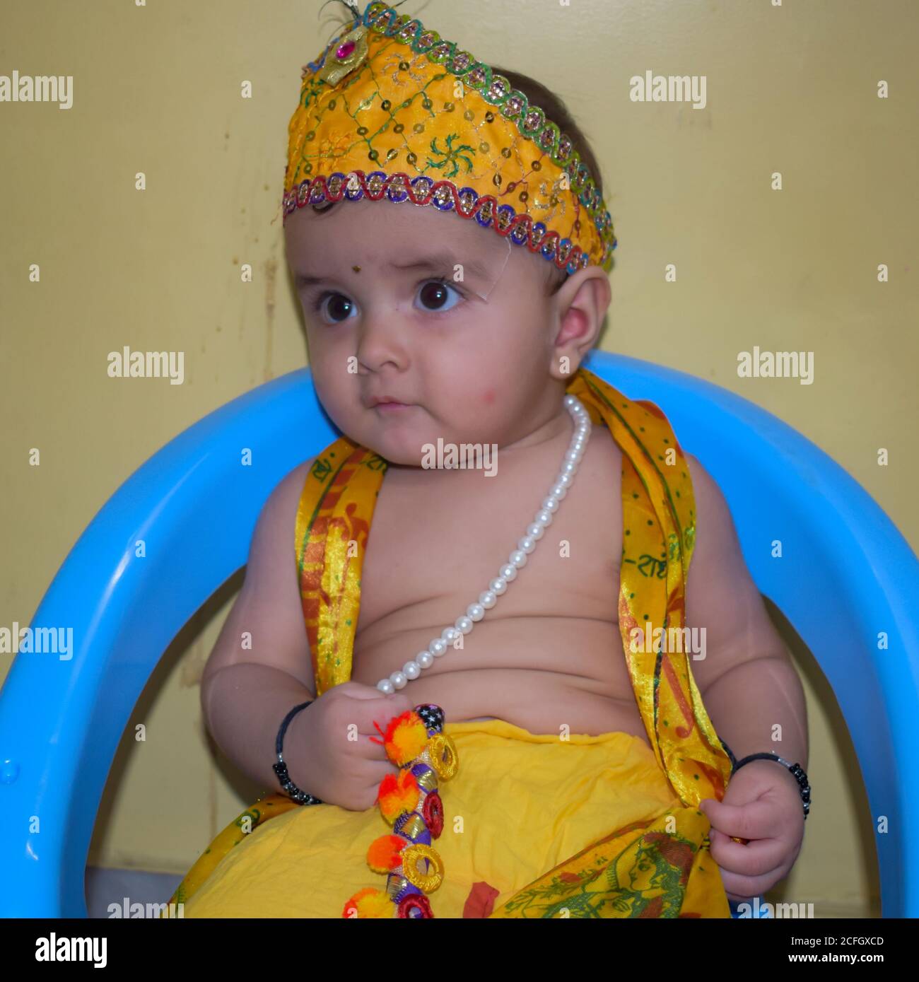 Cute Indian Kid dressed up as little Lord Krishna on the occasion ...