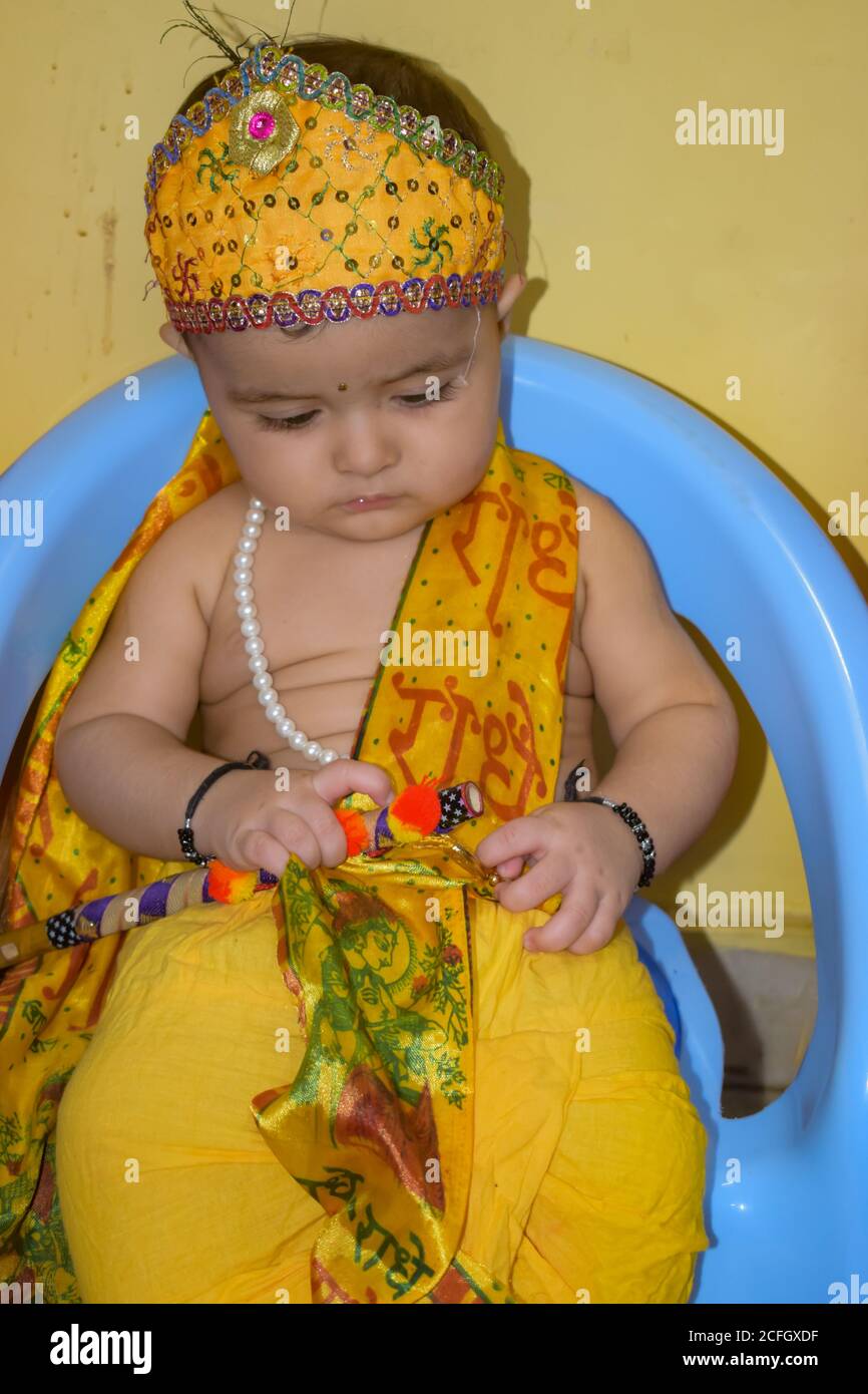 Cute Indian Kid dressed up as little Lord Krishna on the occasion ...