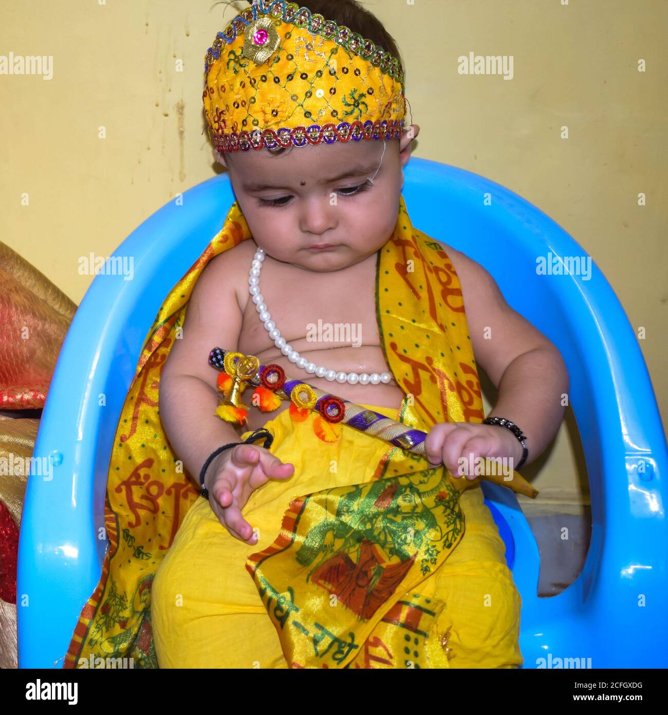 Cute Indian Kid dressed up as little Lord Krishna on the occasion ...