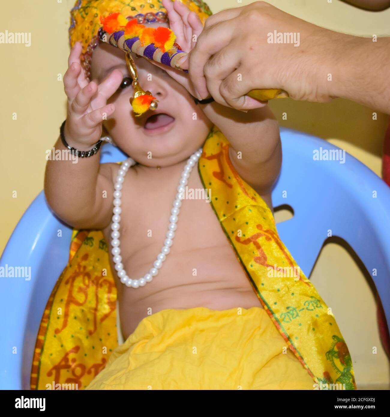 Cute Indian Kid dressed up as little Lord Krishna on the occasion ...