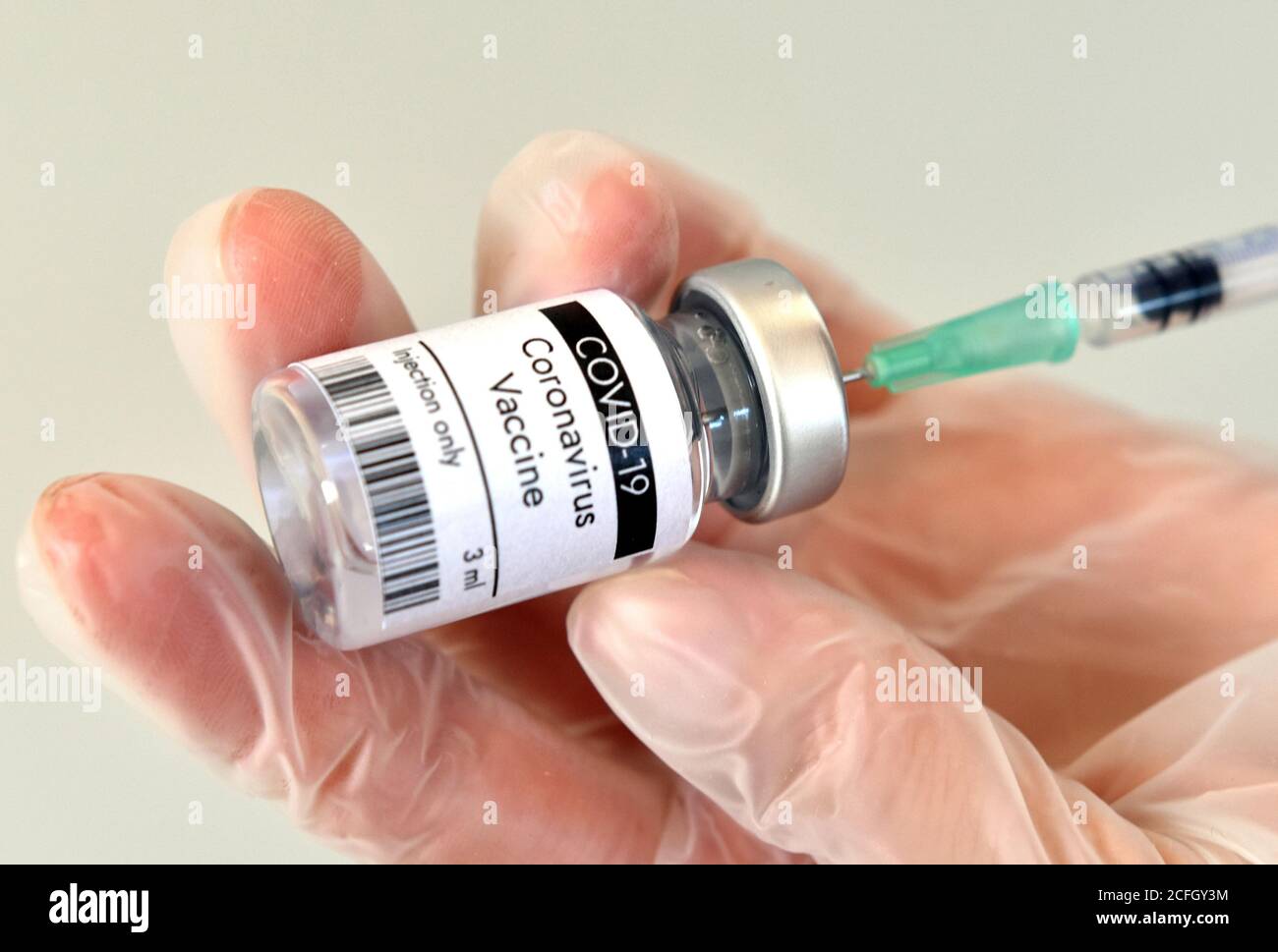 Vaccine against coronavirus in phial at third trial phase at Moderna laboratory Pfizer in USA. COVID-19 vaccine. Healthcare and medical concept Stock Photo