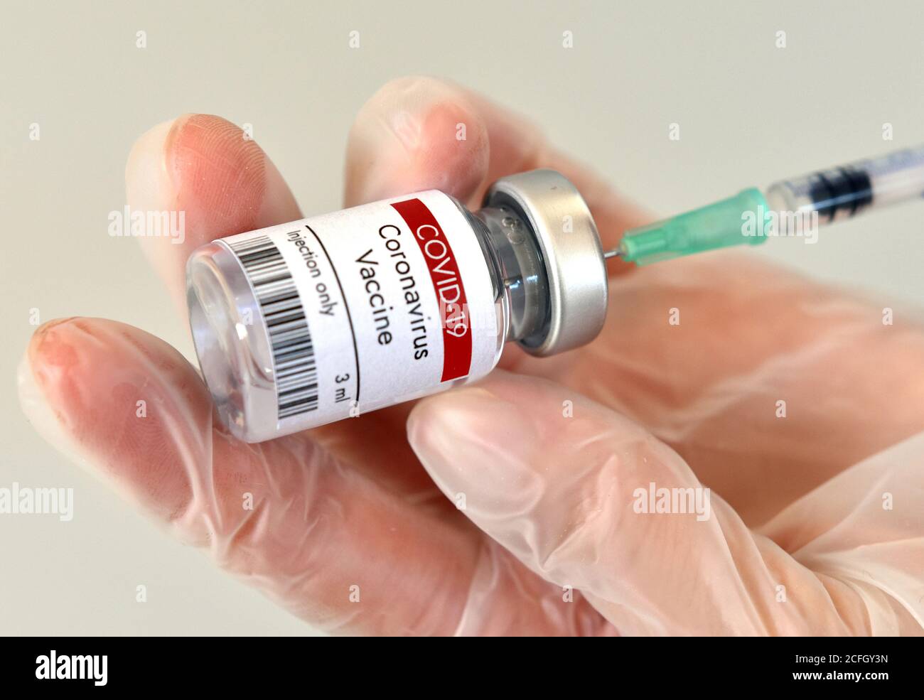 Vaccine against coronavirus in phial at third trial phase at Moderna laboratory Pfizer in USA. COVID-19 vaccine. Healthcare and medical concept Stock Photo