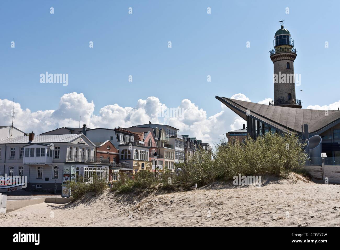 Lighthouse and teapot at Warnemünde, Rostock, Baltic Sea, Mecklenburg Western Pomerania, Germany, Europe Stock Photo