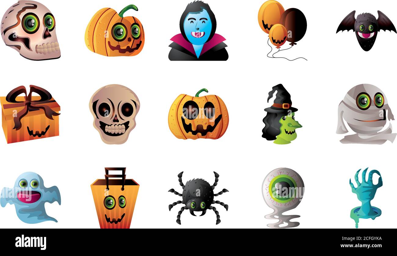 set of icons for halloween over white background vector illustration ...