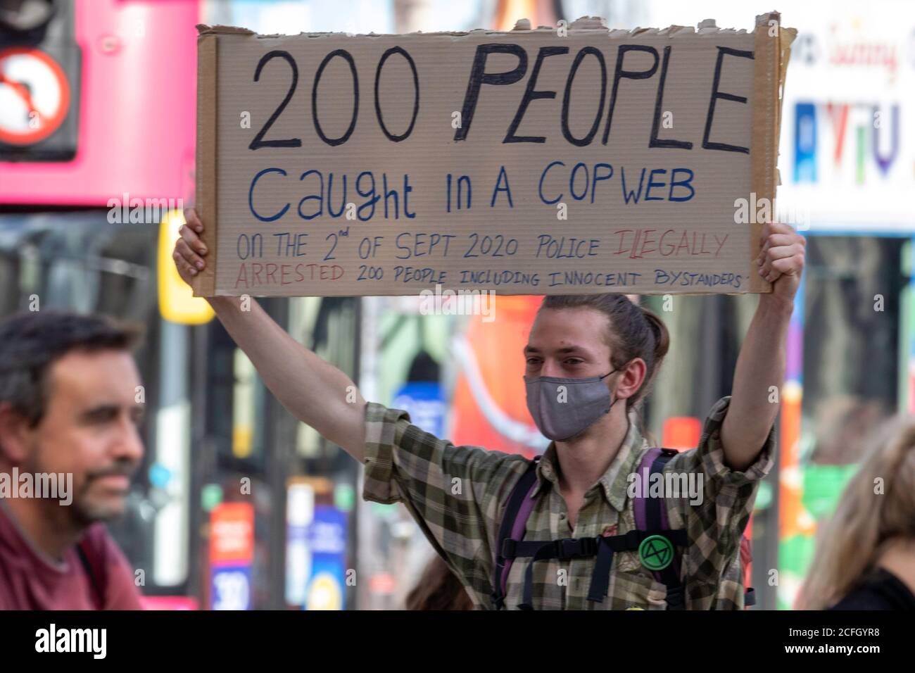 London, UK. September 5th 2020. Extinction Rebellion protests continued in Westminister today. Police were present in large numbers which ensured the various demostrations were peaceful. Credit: Pete Abel/Alamy Live News Stock Photo