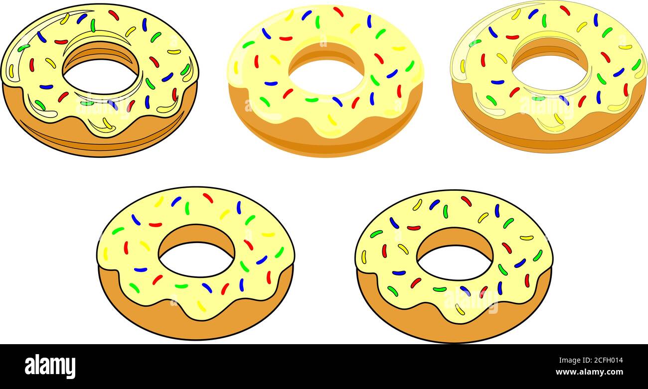pack of white chocolate donuts with colored dragees Stock Vector