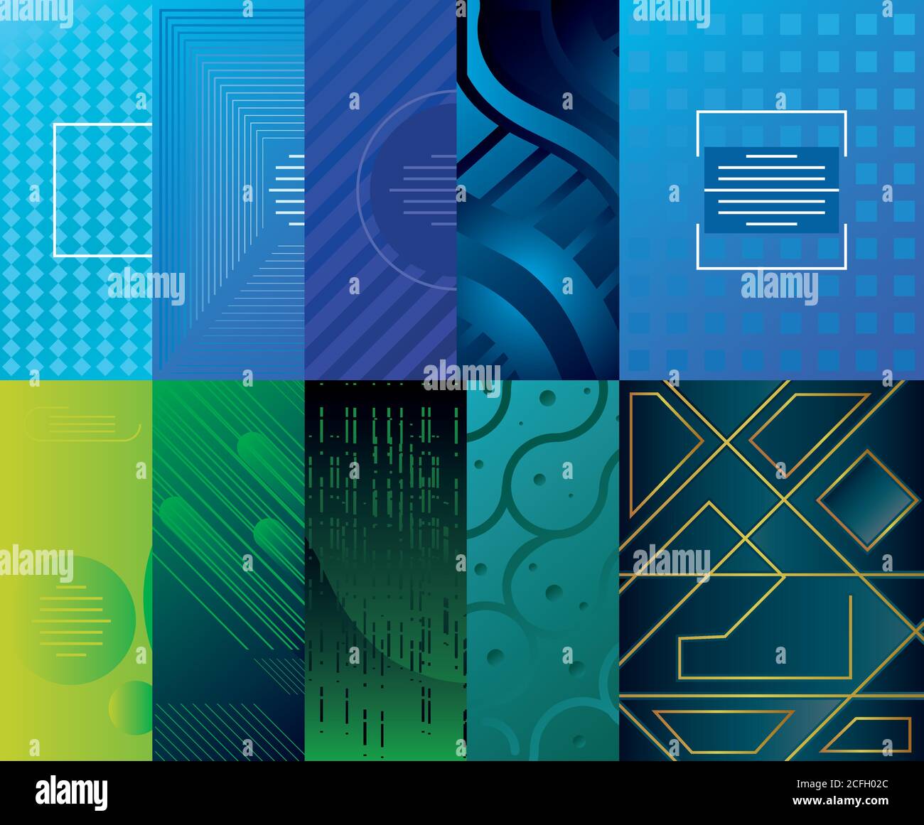 set of abstract backgrounds in green and blue colors vector ...