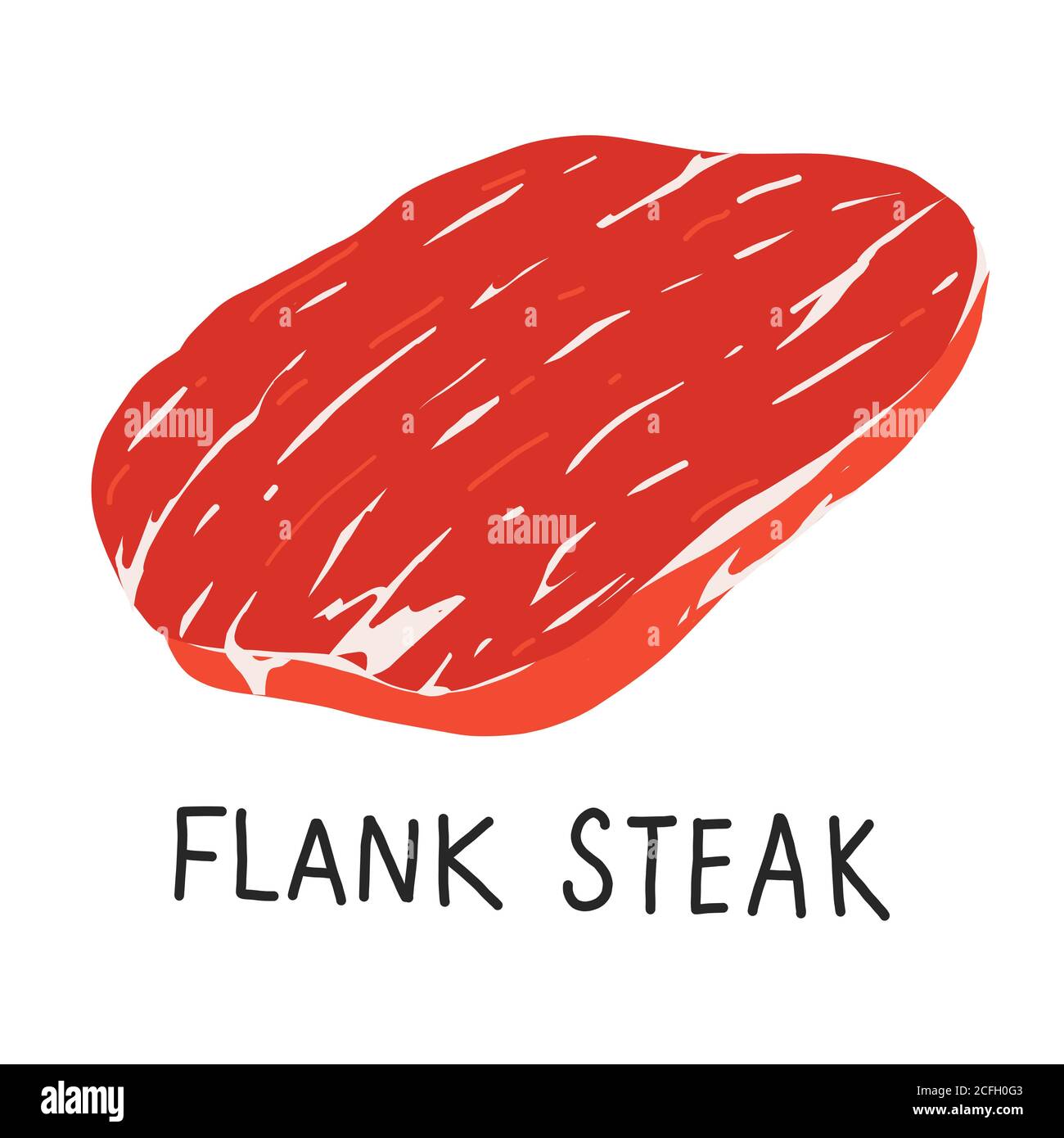 Flank steak, raw meat, uncooked beef cut piece, realistic vector illustration on white backgroound Stock Vector