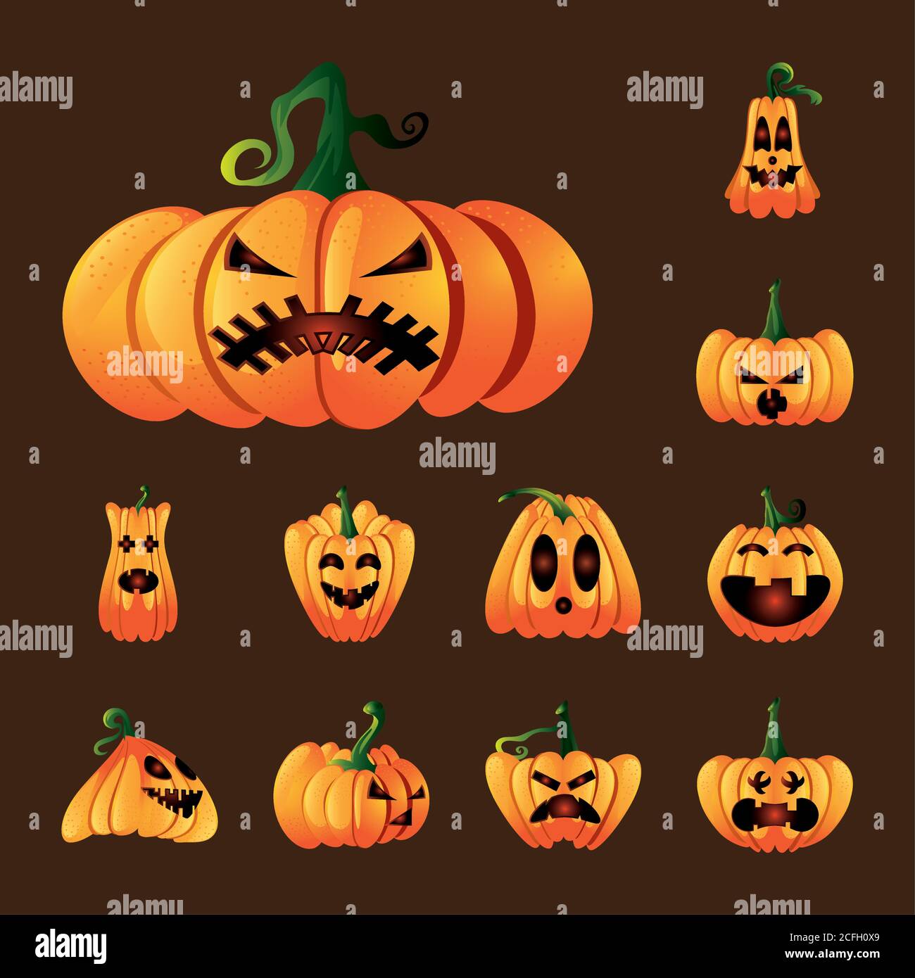 Download Bundle Of Icons With Pumpkins Face For Halloween Vector Illustration Design Stock Vector Image Art Alamy