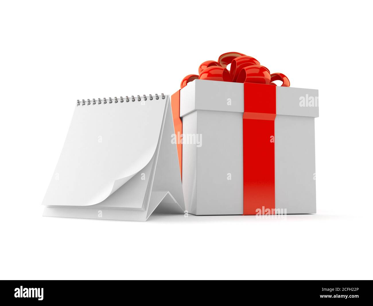 Gift with blank calendar isolated on white background Stock Photo - Alamy