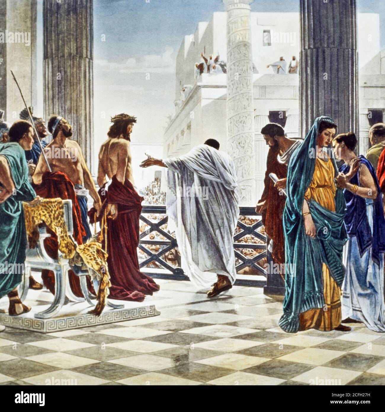 1870s PONTIUS PILATE PRESENTING THE SCOURGED JESUS TO THE CROWD SAYING ECCE HOMO BEHOLD THE MAN PAINTING BY ANTONIO CISER - kr8554 SPL001 HARS 1870s ARTS FAITHFUL ARTWORK BEHOLD FAITH HOMO SPIRITUAL BELIEF BIBLICAL GOVERNOR INSPIRATIONAL NEW TESTAMENT OLD FASHIONED Stock Photo