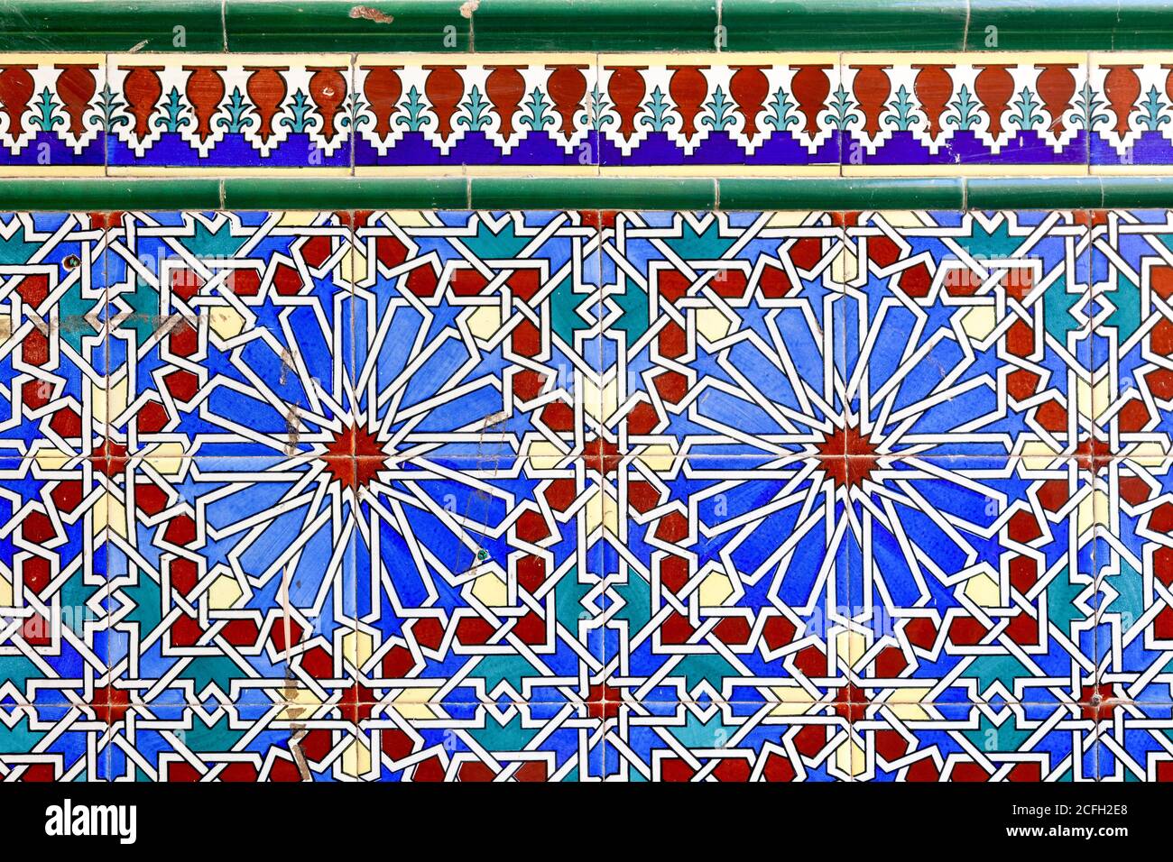 antique tiles found on wall in europe. Spanish tiles in Cartegena Stock Photo