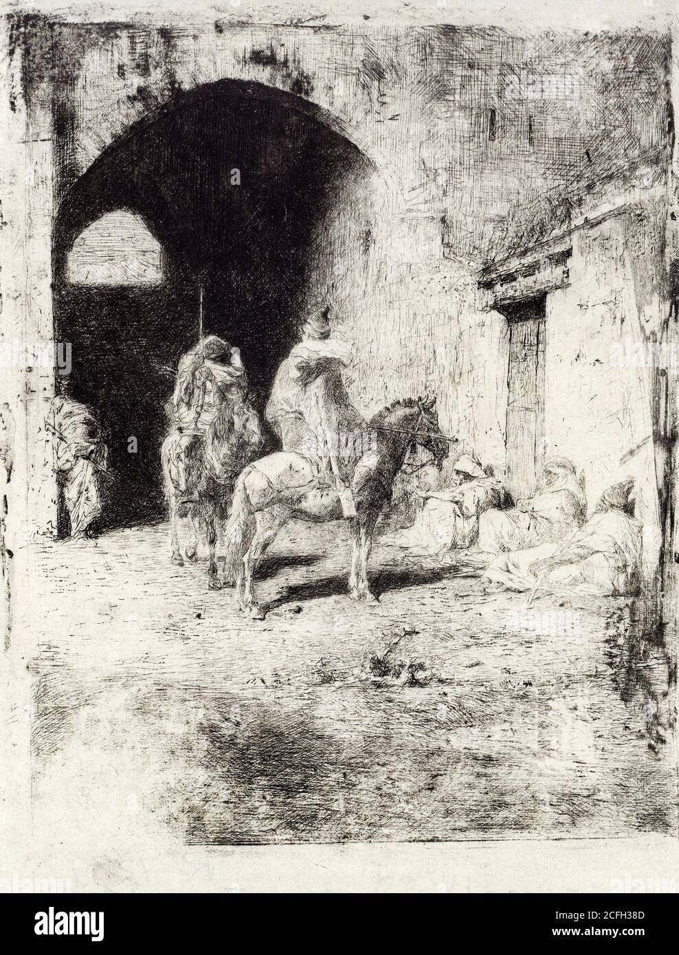 Maria Fortuny, Casbah Guard in Tetouan, Circa 1861, Etching on paper, Museu Nacional d'Art de Catalunya, Barcelona, Spain. Stock Photo