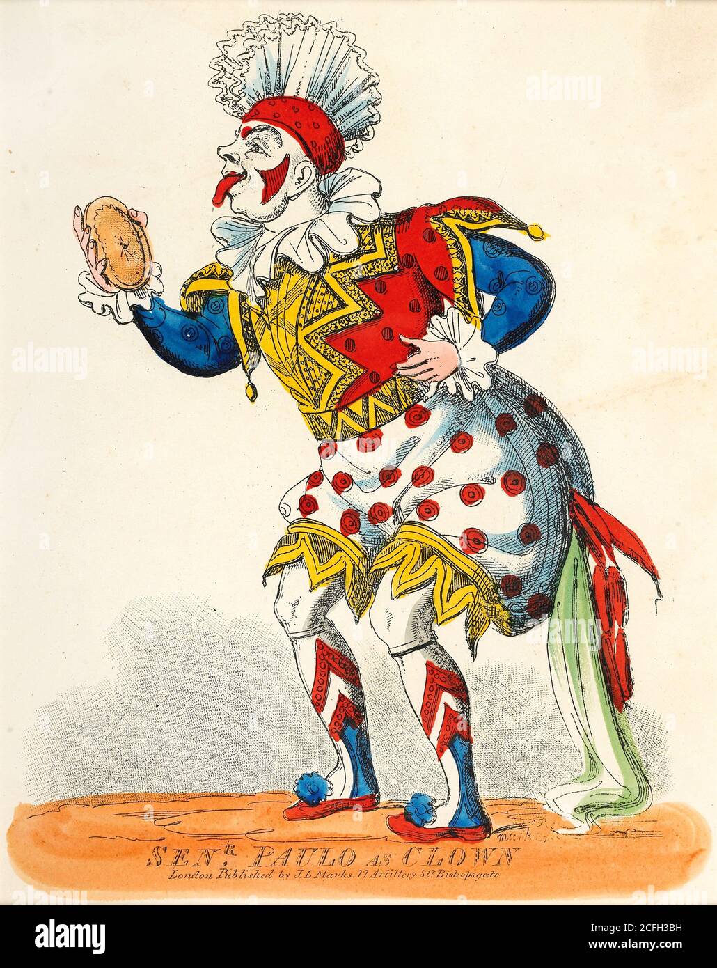 Marks, J.L., Theatrical Portrait, Senr Paulo as Clown, Circa 1822-1839,  Print, Museum of London, England. Stock Photo