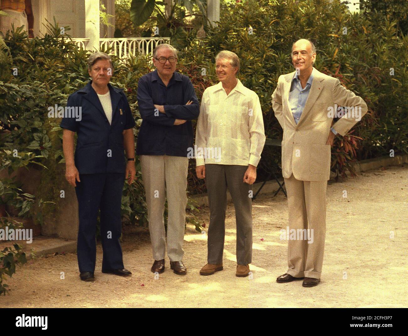 'Helmut Schmidt, James Callaghan, Jimmy Carter and Giscard d'Estaing meet in Guadeloupe. ca.  01/05/1979' Stock Photo