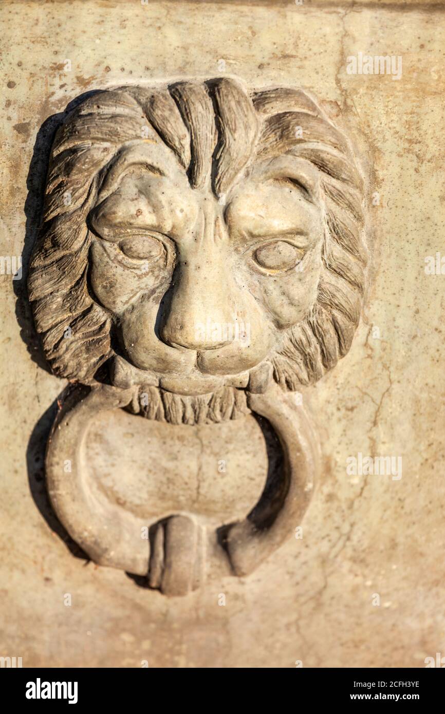 lions head scupture as wall decoration Stock Photo