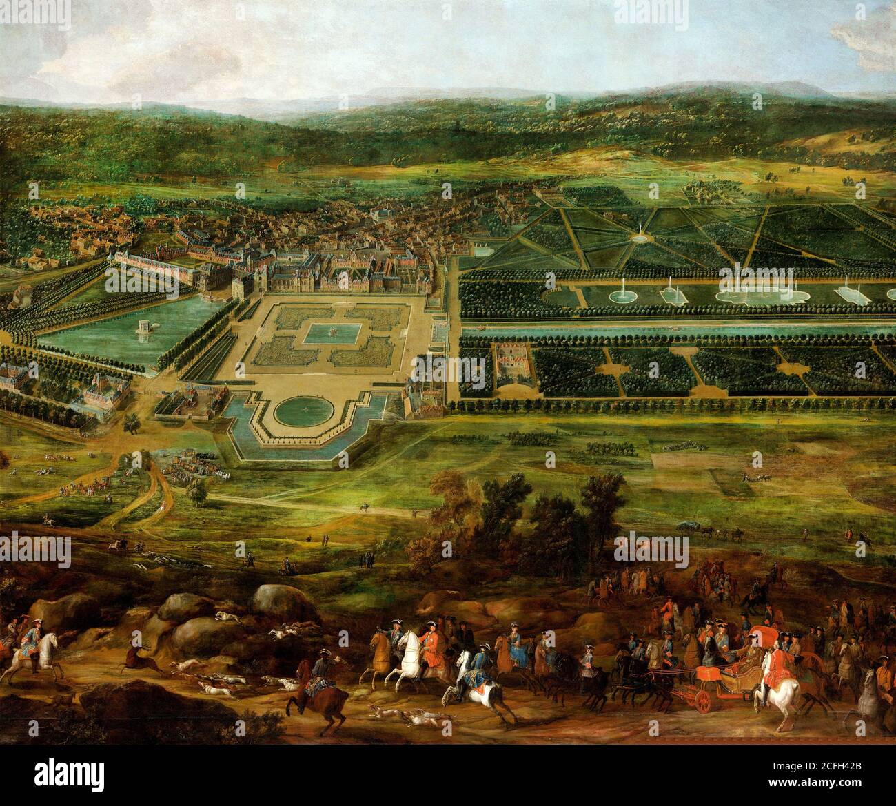 Pierre-Denis Martin, View of the Chateau de Fontainebleau, Circa 1718-1723, Oil on canvas, The Palace of Fontainebleau, France Stock Photo