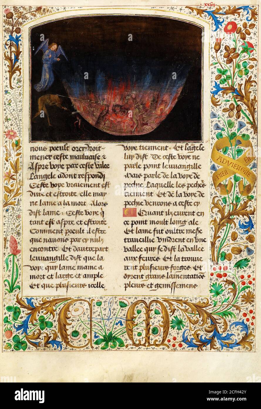 Simon Marmion, The Forge of Vulcan 1475 Tempera, gold, ink on parchment, The J. Paul Getty Museum, Los Angeles, USA. Stock Photo