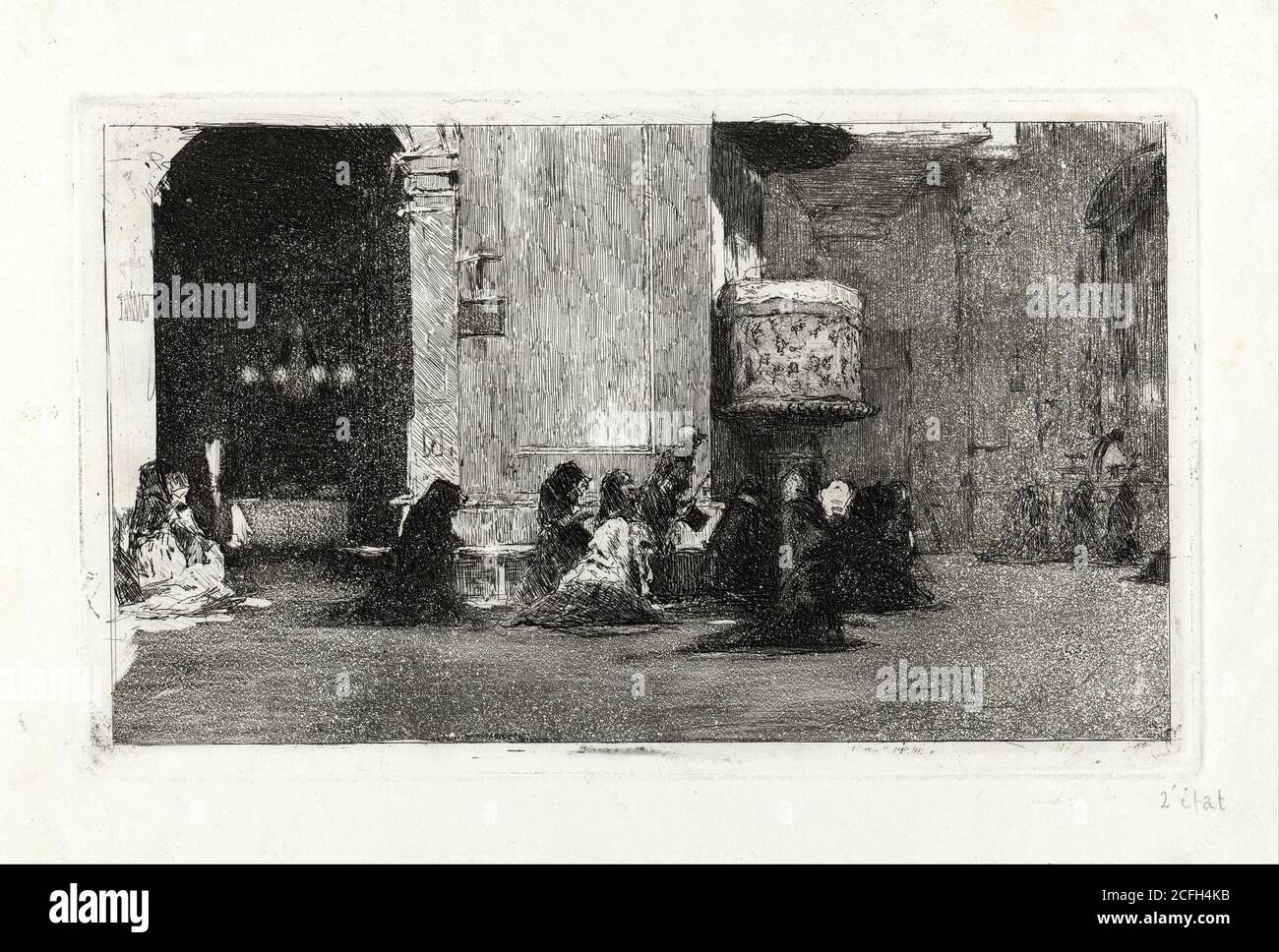 Maria Fortuny, Interior of the Church of Sant Josep, Circa 1868, Etching on paper, Museu Nacional d'Art de Catalunya, Barcelona, Spain Stock Photo