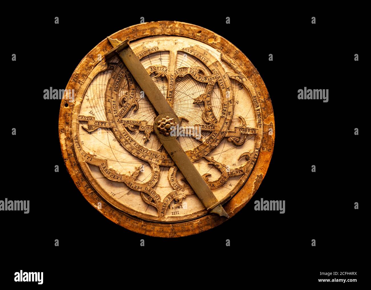 Astrolabe, an instrument used to make astronomical measurements, typically of the altitudes of celestial bodies, and in navigation for calculating lat Stock Photo