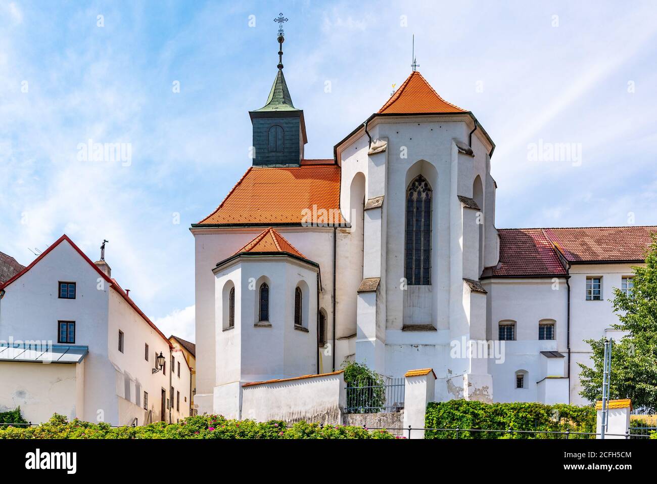 Church of St. John the Baptist and Minorite monastery in Jindrichuv Hradec, Czech Republic. Stock Photo