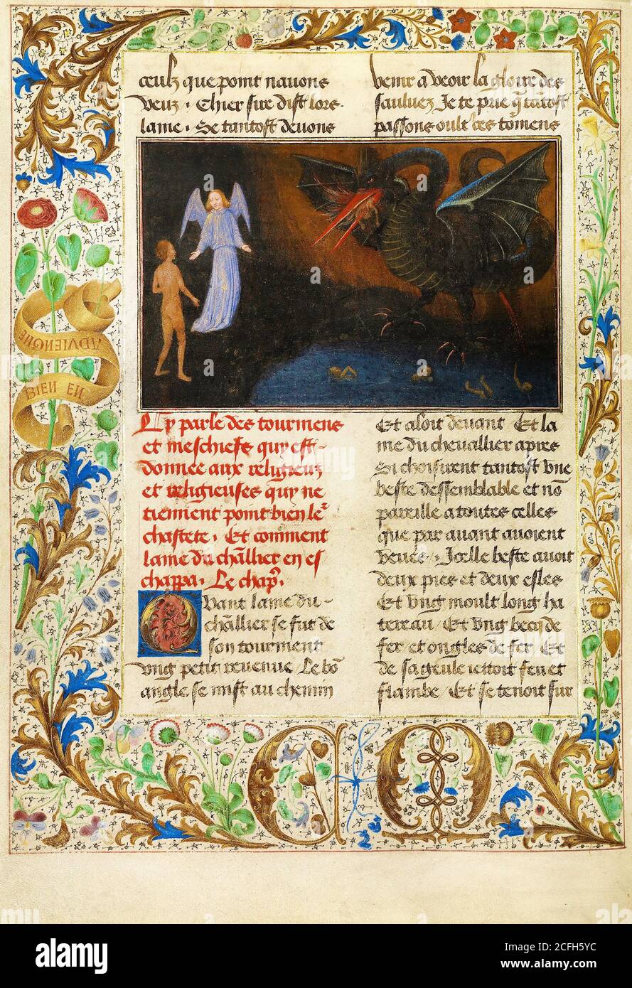 Simon Marmion, The Torment of Unchaste Priests and Nuns 1475 Tempera, gold, ink on parchment, The J. Paul Getty Museum, Los Angeles, USA. Stock Photo