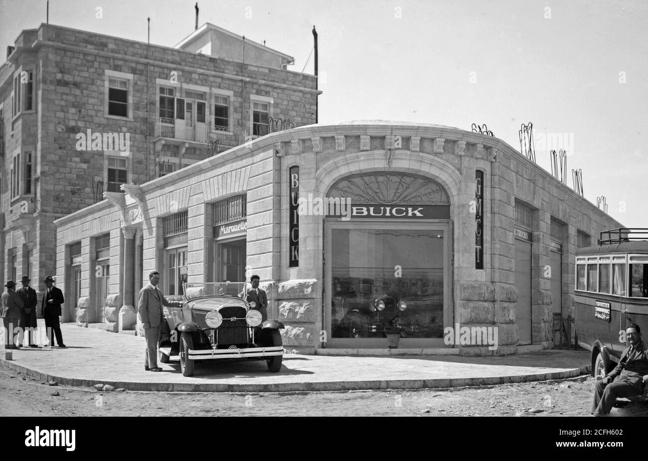 Front of American Colony Buick in Jerusalem ca. 1920-1935 Stock Photo