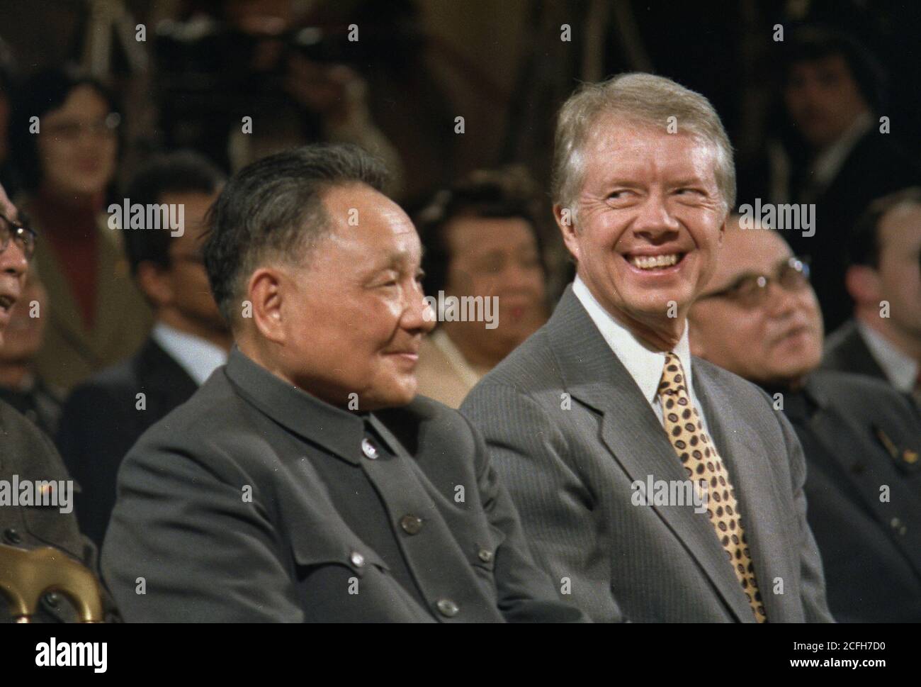 Deng Xiaoping and Jimmy Carter during Sino-American signing ceremony. 01/31/1979 Stock Photo