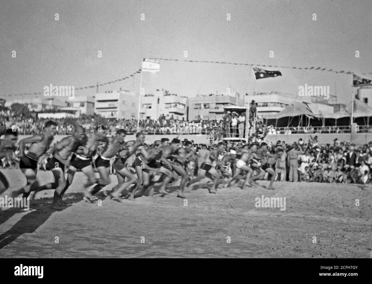 Middle East History - The A.I.F. [i.e. Australian Imperial Force] Surf Carnival display at Tel-Aviv Stock Photo