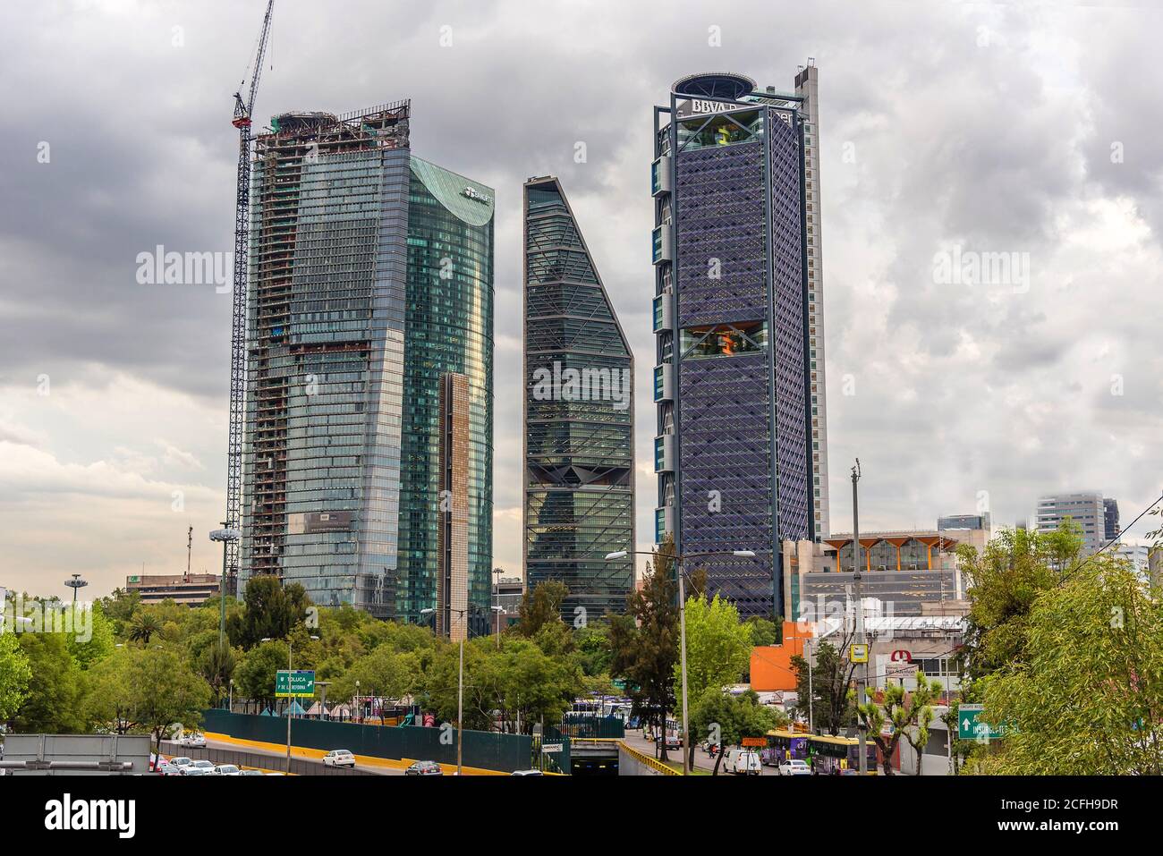 Torre Reforma, Torre Mayor and Torre Bancomer, Reforma Avenue, CDMX Stock Photo