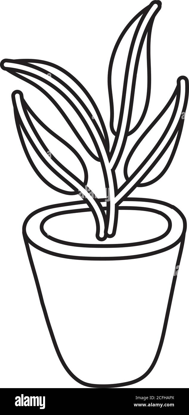 house plant in ceramic pot line style icon vector illustration design ...
