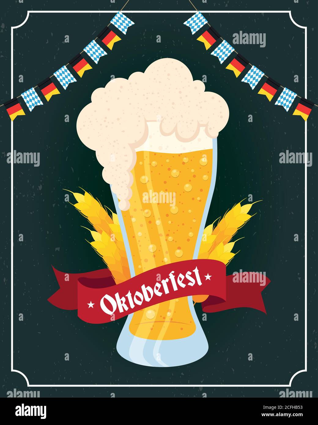 oktoberfest party lettering in ribbon with beer glass and garlands ...